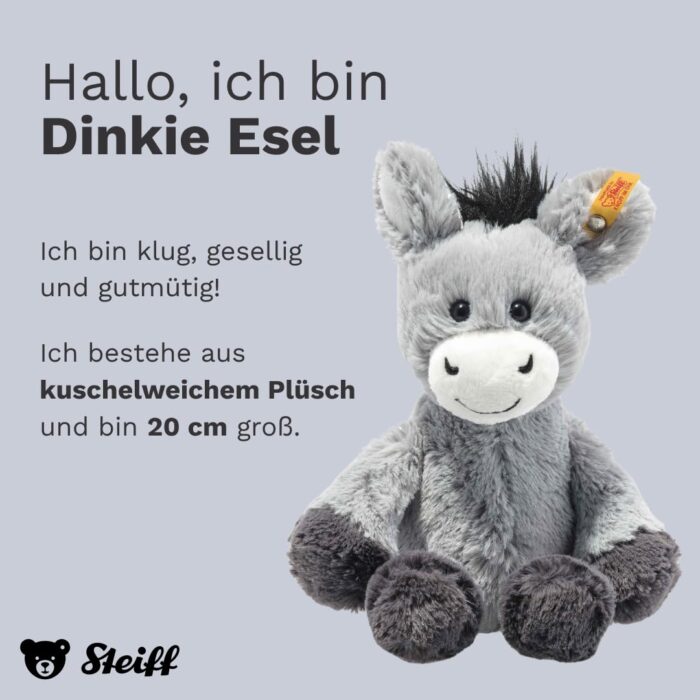 Steiff Kuscheltier Dinkie Esel, Süßes Stofftier mit Kunststoffaugen, Kinder, Jungen & Mädchen, Friends, Plüschtie - Image 5