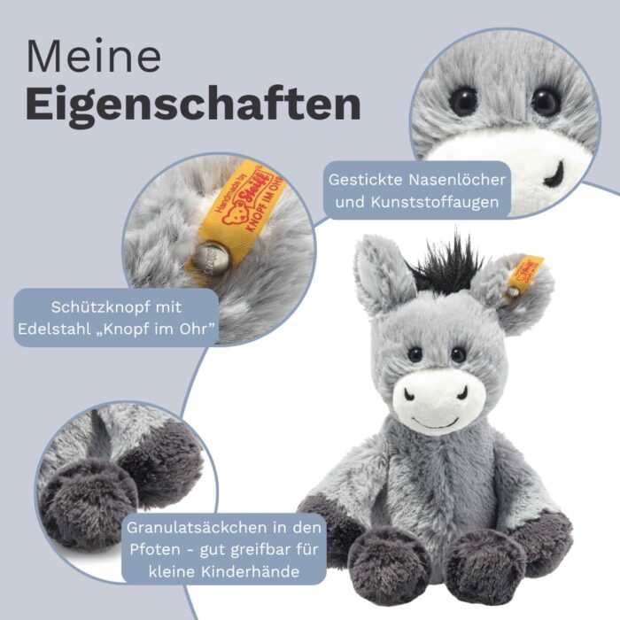 Steiff Kuscheltier Dinkie Esel, Süßes Stofftier mit Kunststoffaugen, Kinder, Jungen & Mädchen, Friends, Plüschtie - Image 4