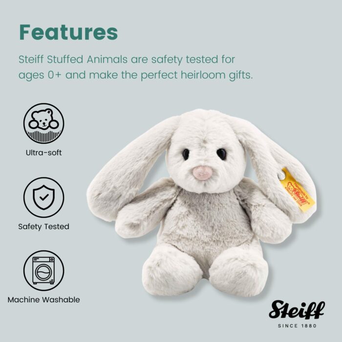 Steiff Hoppie Hase hellgrau, Plüschtier Hase mit Schlappohren, Soft Cuddly Friends, flauschiges Stofftier zum Kuscheln - Image 3