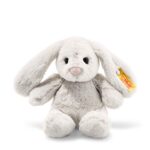 Steiff Hoppie Hase hellgrau, Plüschtier Hase mit Schlappohren, Soft Cuddly Friends, flauschiges Stofftier zum Kuscheln