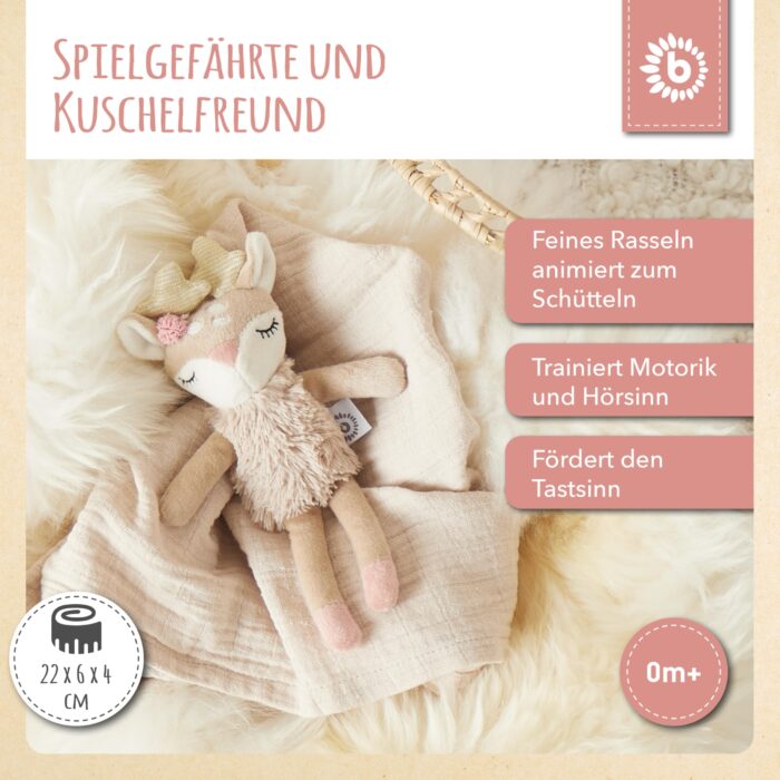 Bieco Kuscheltier Reh mit Rassel | Baby Kuscheltier ab 0 Monate Stofftier Baby Plüschtier Reh rentier - Image 7