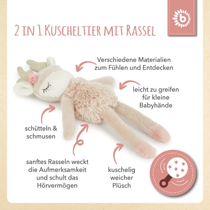 Bieco Kuscheltier Reh mit Rassel | Baby Kuscheltier ab 0 Monate Stofftier Baby Plüschtier Reh rentier - Image 6